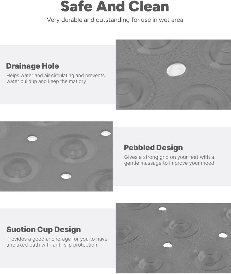 ADO Corner Shower Mat Non Slip, 21x21 inch Curved Shower Mats for Inside Shower, Anti-Slip Bath Mat with Strong Suction Cup, Drain Holes, Machine Washable, Ideal for The Elderly (Grey) - Image 4